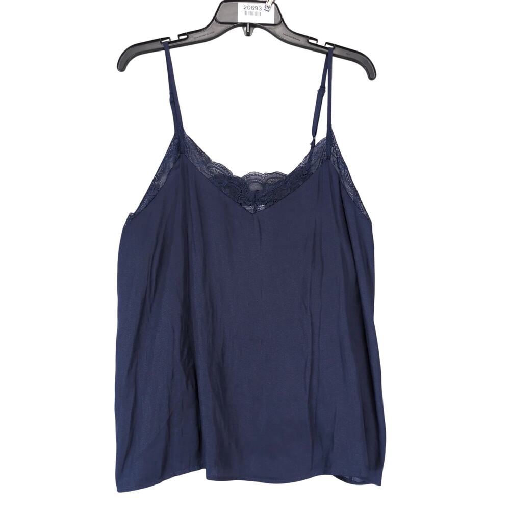 Mustard Seed Navy Blue Satin Lace Camisole Top Women's XL Adj Straps Babydoll